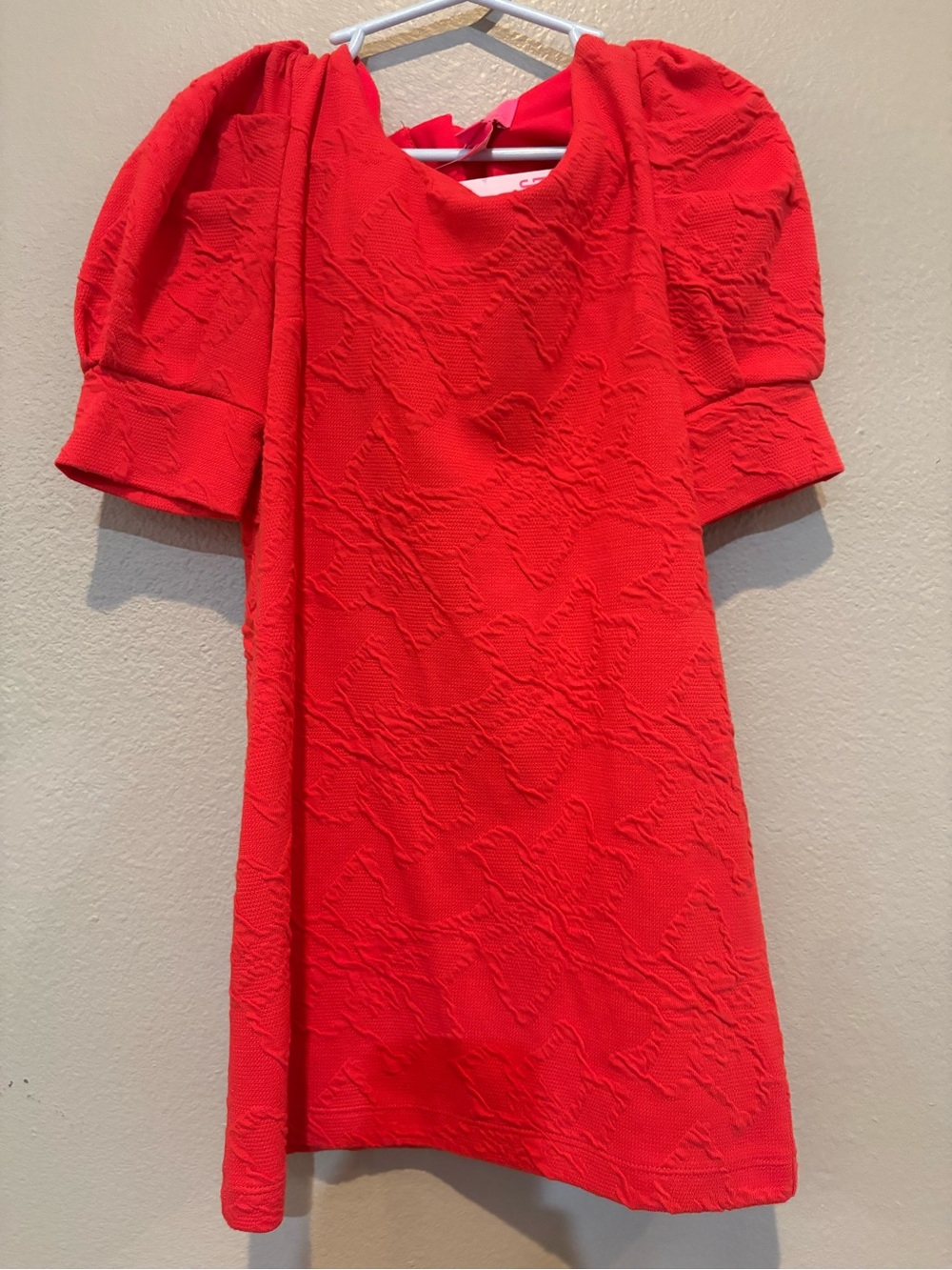 Lilly Pulitzer Girls Red Textured Puff-Sleeve Dress